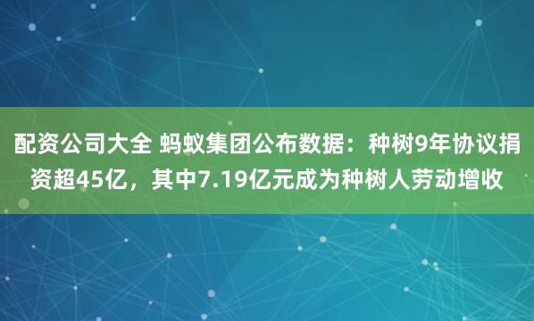 配资公司大全 蚂蚁集团公布数据：种树9年协议捐资超45亿，其中7.19亿元成为种树人劳动增收